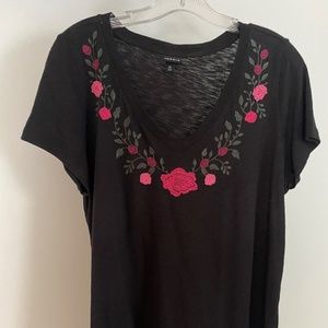 Torrid Black and Pink Flower Embroidered Top